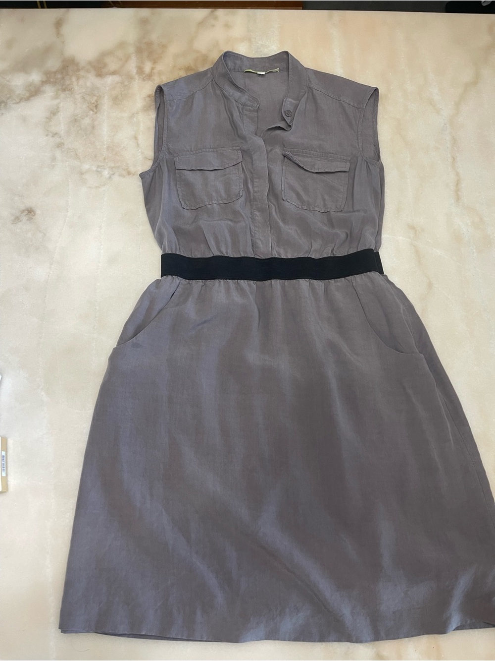 Gianni Bini Grey Sleeveless Shirt Dress with Black Waistband